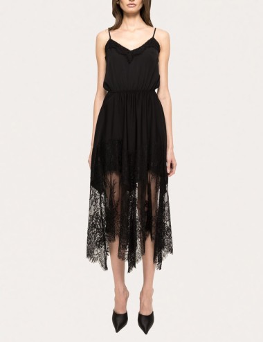 Abito midi con pizzo nero