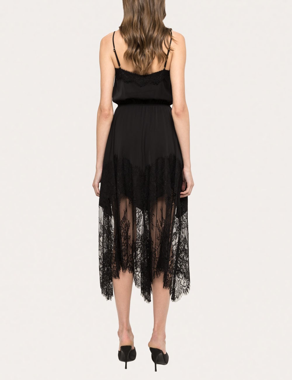 Abito midi con pizzo nero