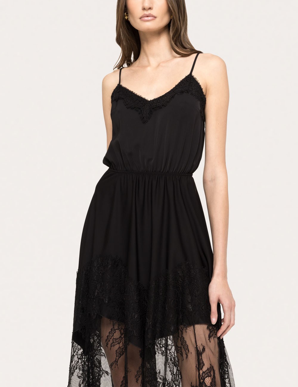 Lace-trimmed midi dress black