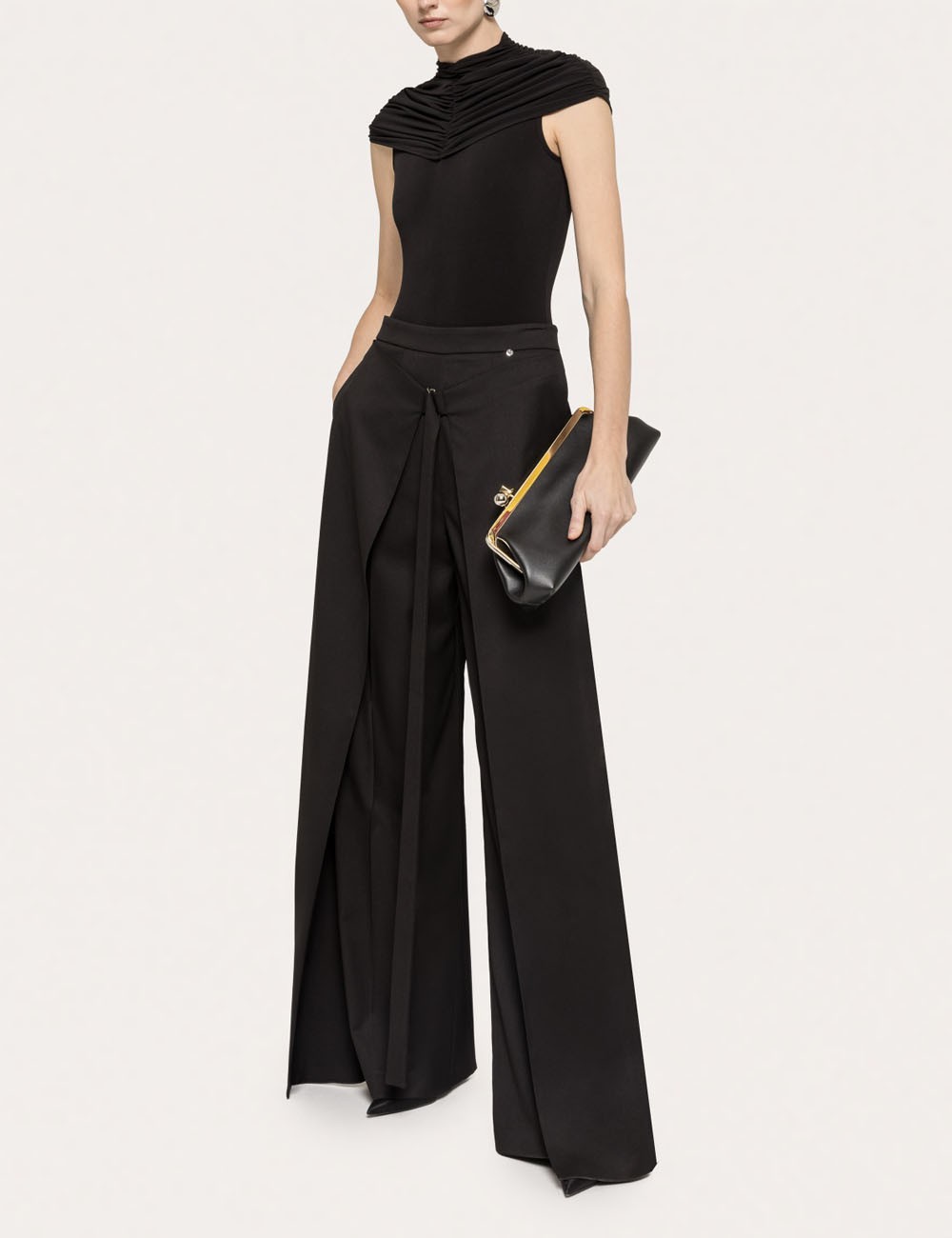 Pantaloni a gamba larga a strati nero