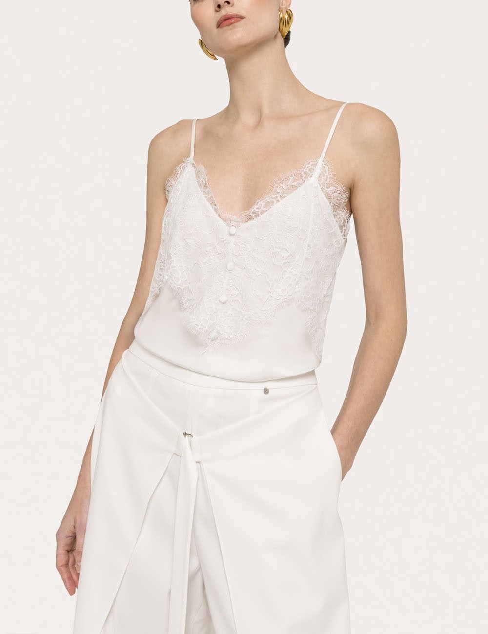 Pantaloni a gamba larga a strati bianco