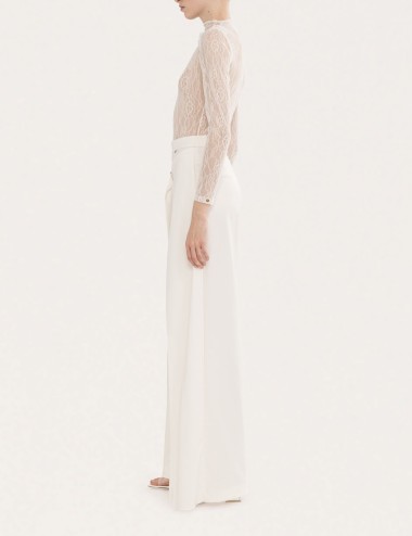 Floral-detail lace bodysuit white