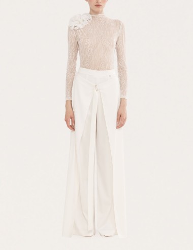 Body in pizzo con dettagli floreali bianco