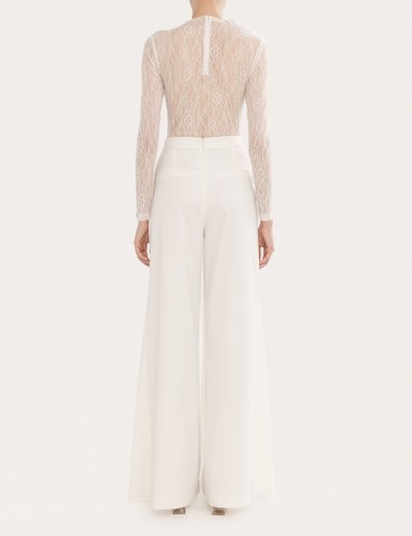 Body in pizzo con dettagli floreali bianco