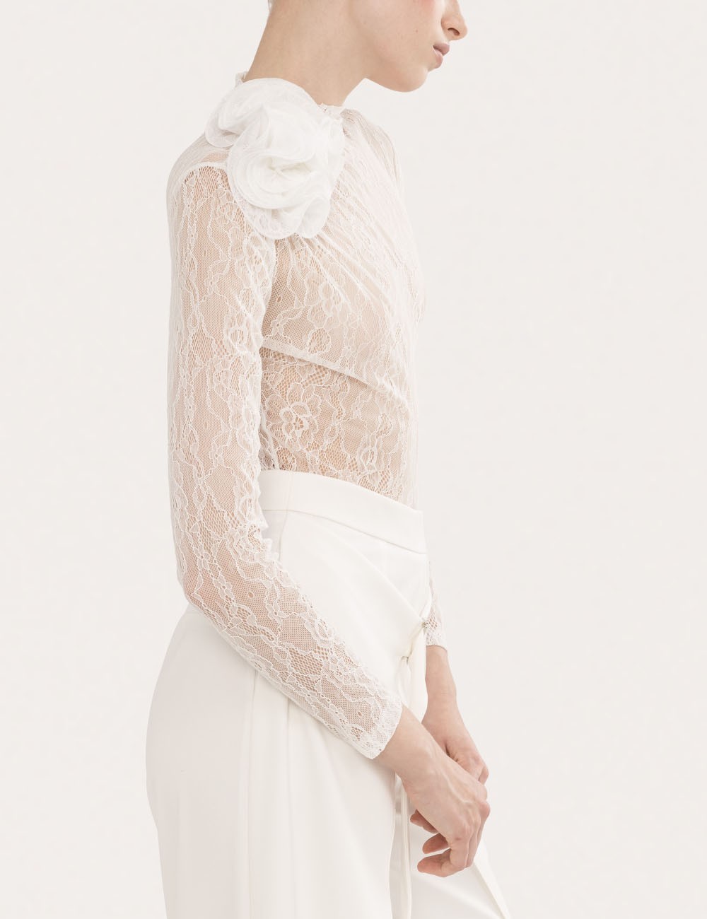 Floral-detail lace bodysuit white