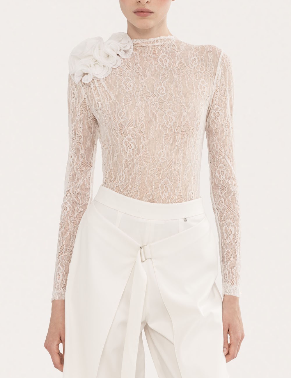 Floral-detail lace bodysuit white