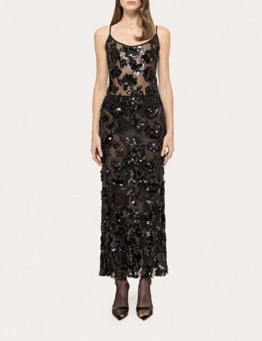 Appliquéd sequined tulle dress black