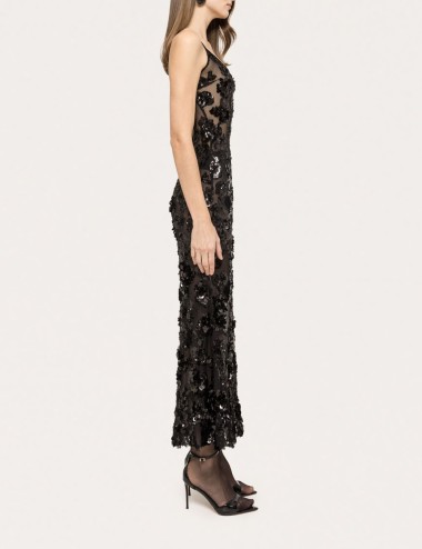 Appliquéd sequined tulle dress black