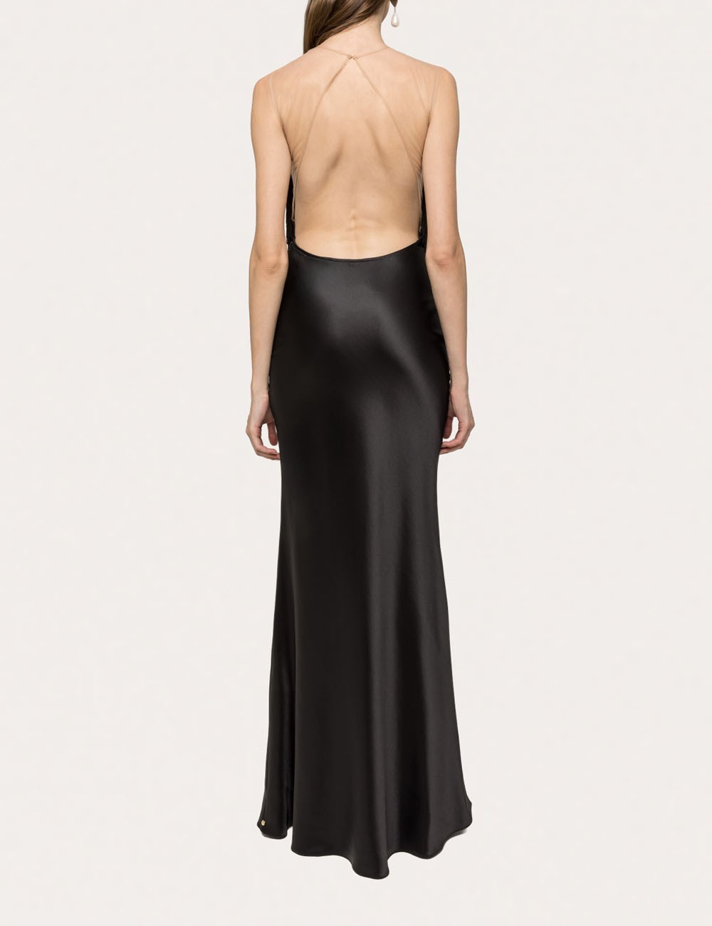 Fringe-detail satin maxi dress black