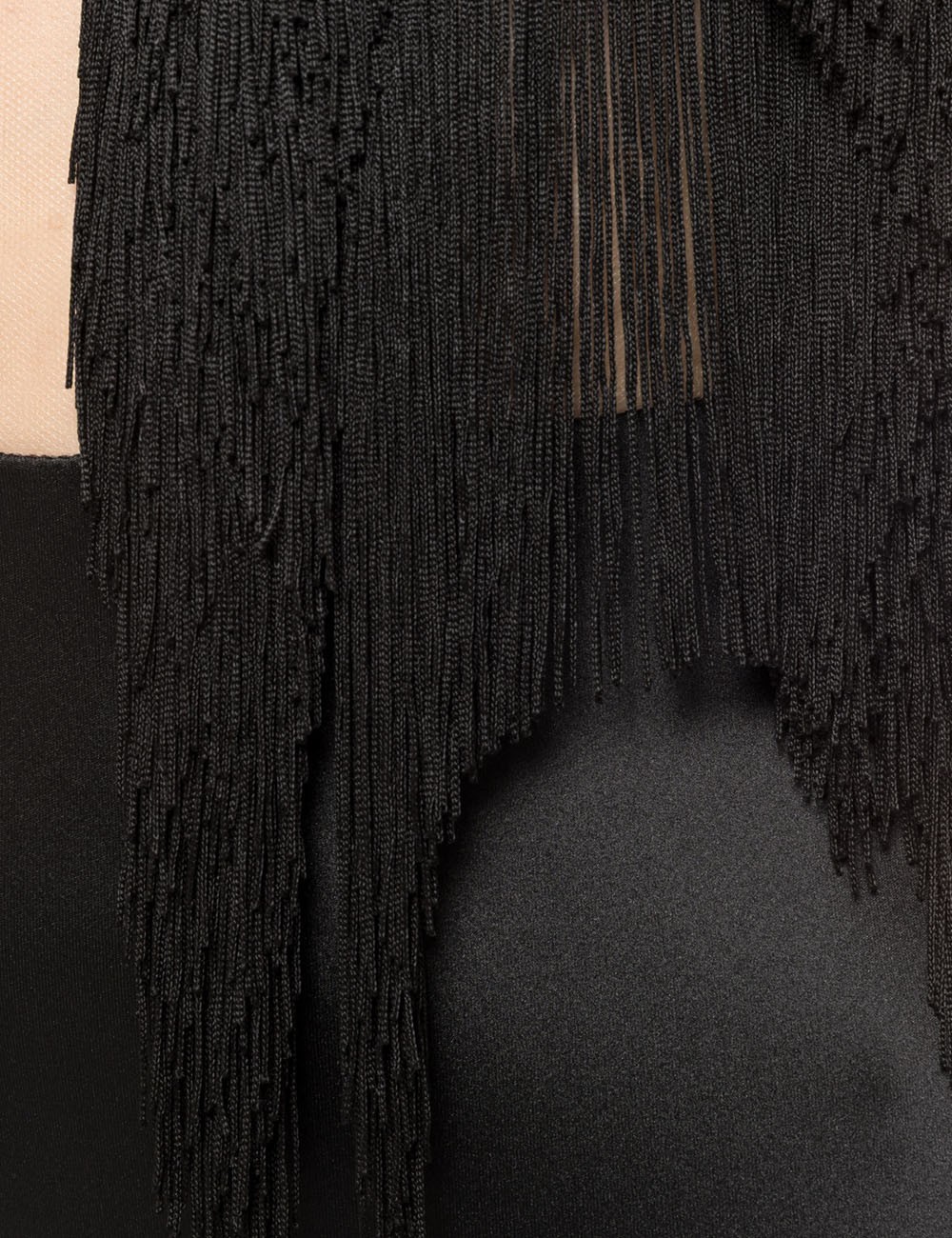 Fringe-detail satin maxi dress black