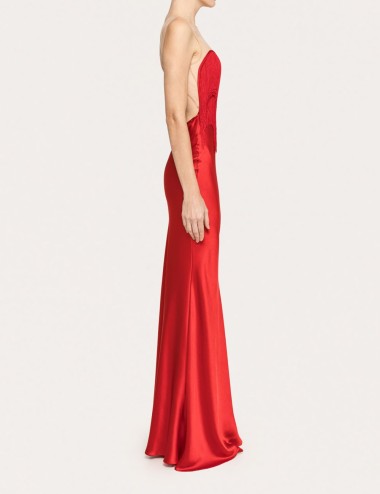 Fringe-detail satin maxi dress red