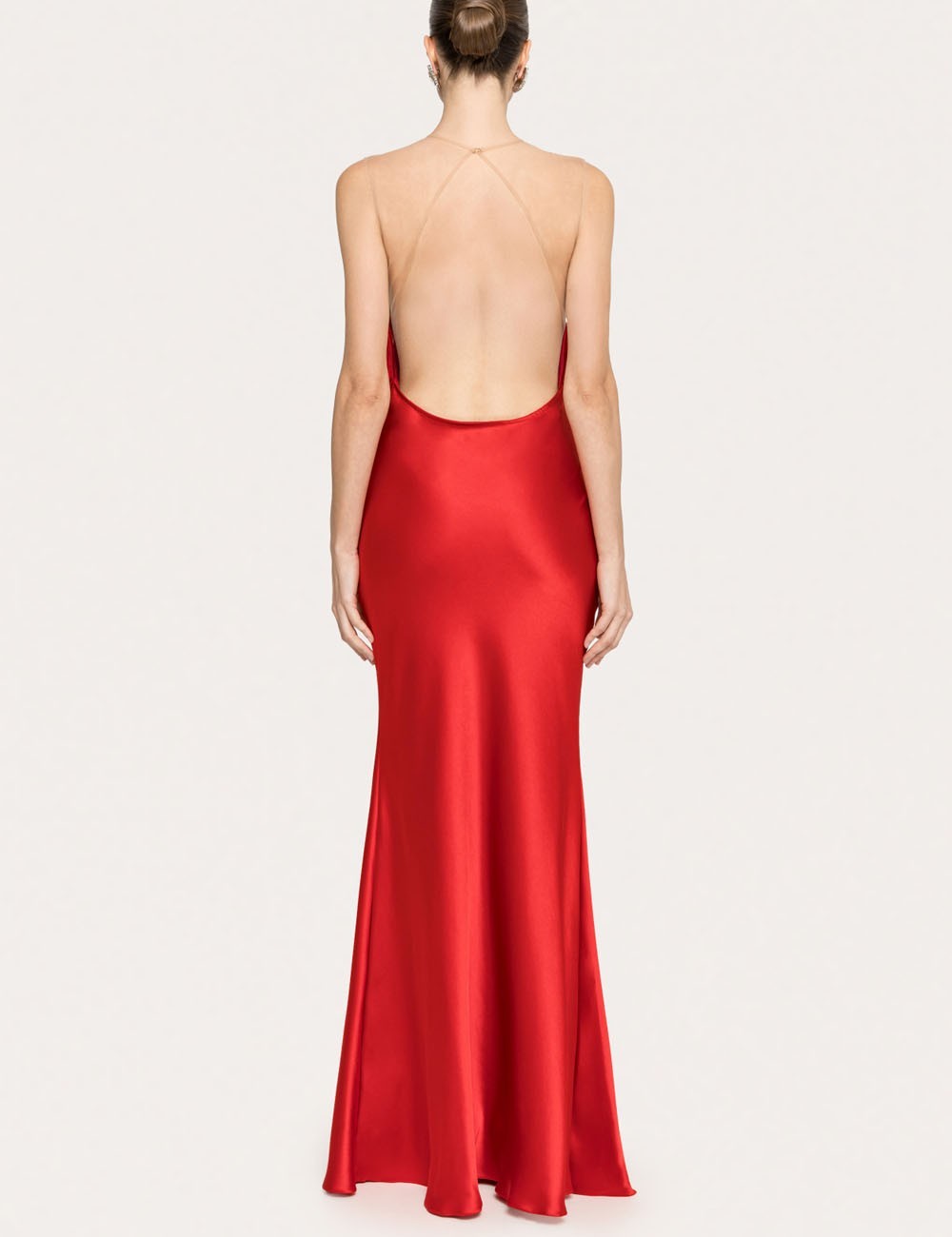 Fringe-detail satin maxi dress red