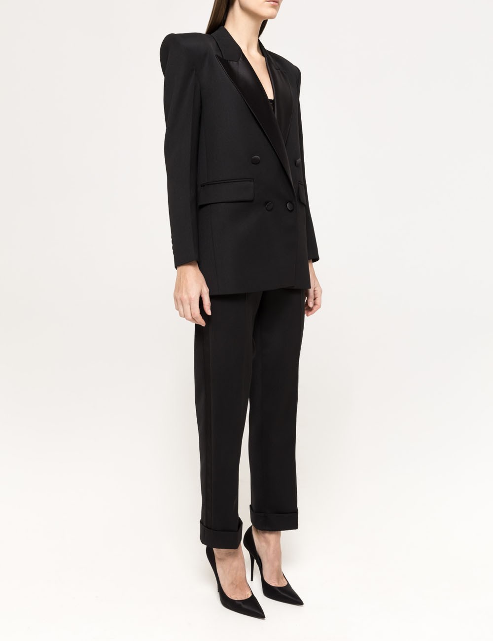 Double-breasted wool blazer black