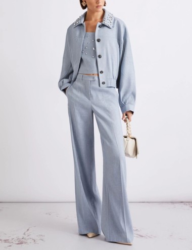 Herringbone viscose-blend sporty jacket light blue