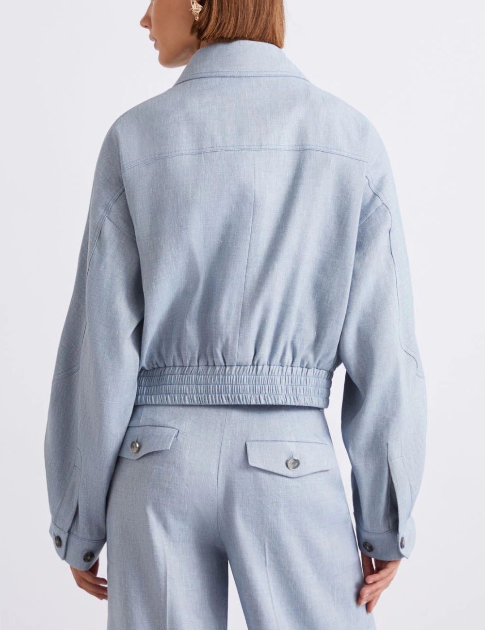 Herringbone viscose-blend sporty jacket light blue
