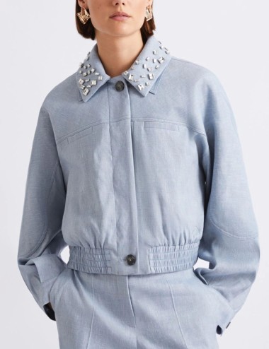 Herringbone viscose-blend sporty jacket light blue