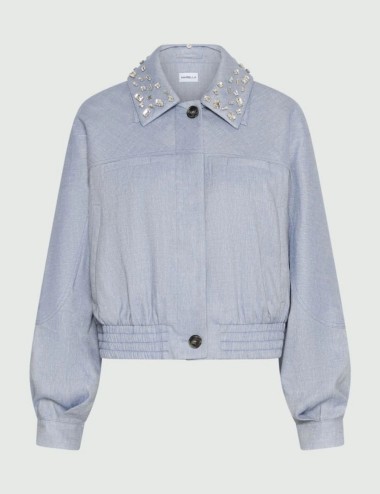 Herringbone viscose-blend sporty jacket light blue