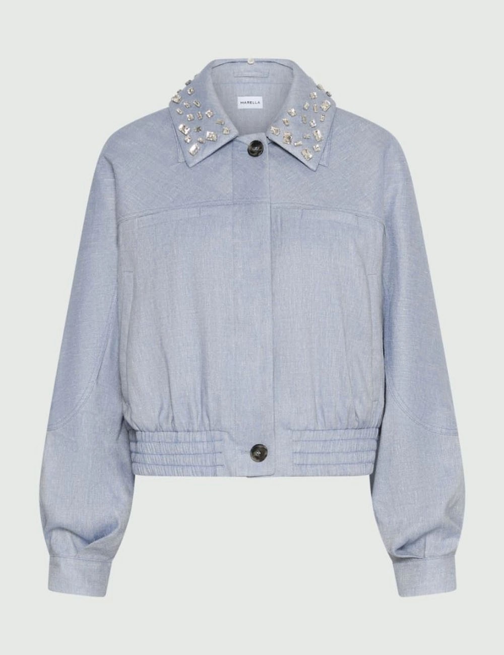 Herringbone viscose-blend sporty jacket light blue