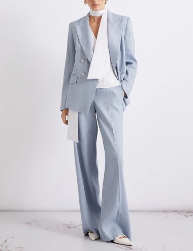 Herringbone linen-blend blazer light blue