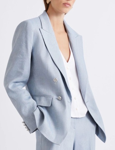 Herringbone linen-blend blazer light blue