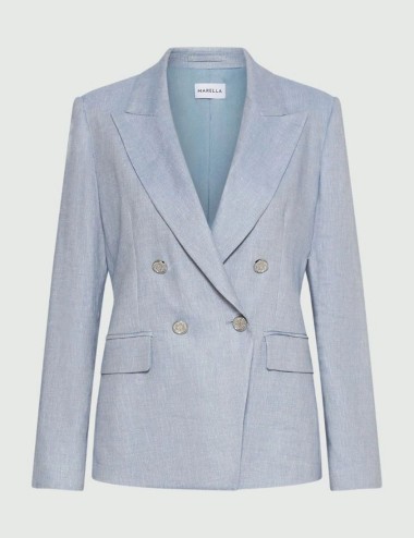 Blazer in chevron di misto lino azzurro