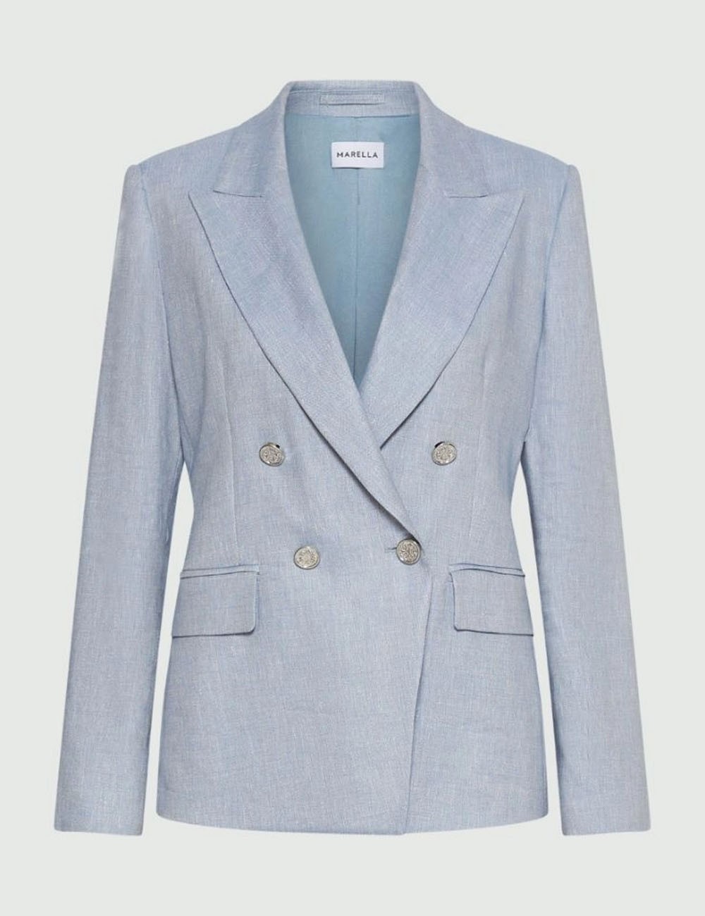 Herringbone linen-blend blazer light blue