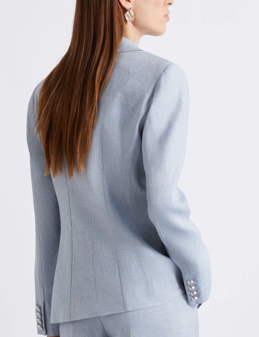 Blazer in chevron di misto lino azzurro