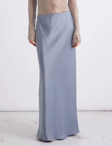 Gonna scivolata in satin azzurro