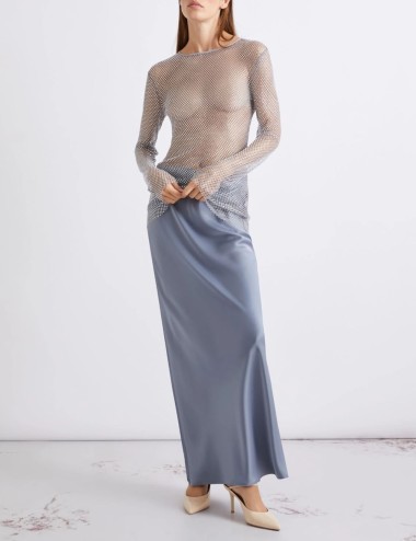 Gonna scivolata in satin azzurro