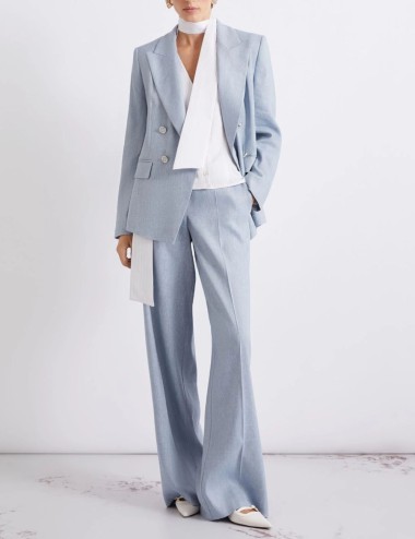Herringbone linen and viscose palazzo trousers light blue