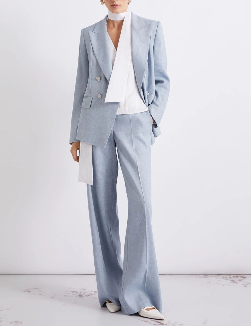 Herringbone linen and viscose palazzo trousers light blue