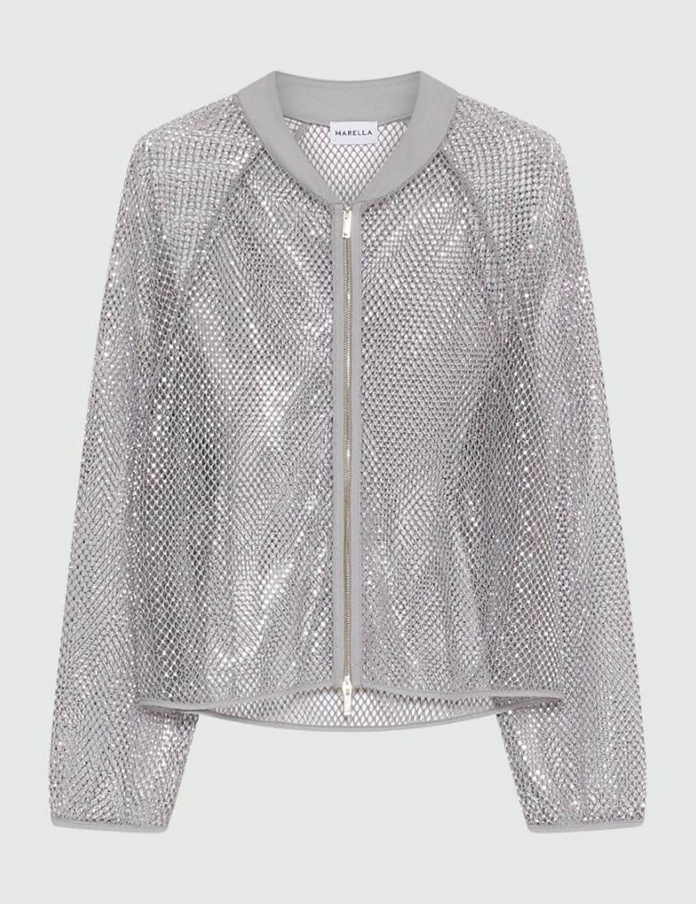 Rhinestone mesh blouson jacket gray