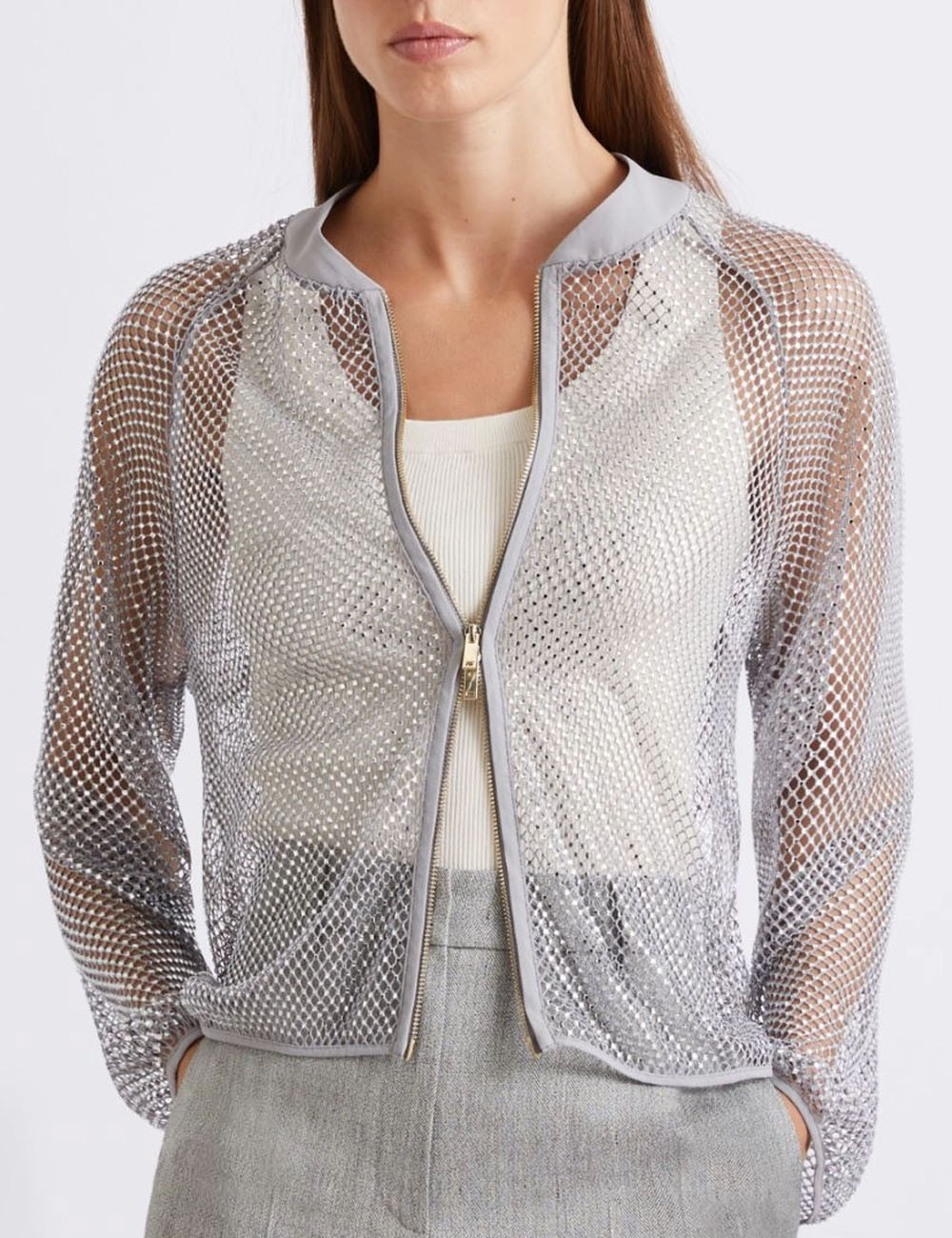 Blouson in rete strass grigio