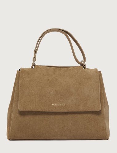 Borsa Sveva Peach Midi a spalla in suede con tracolla biscotto