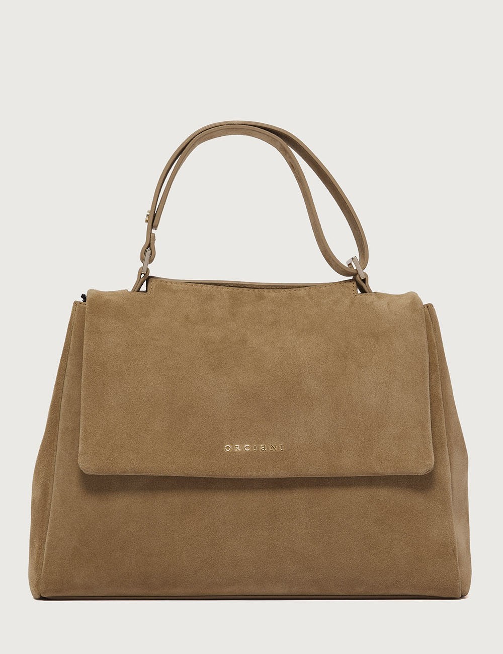 Borsa Sveva Peach Midi a spalla in suede con tracolla biscotto