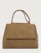Sveva Peach Midi suede leather shoulder bag with strap beige