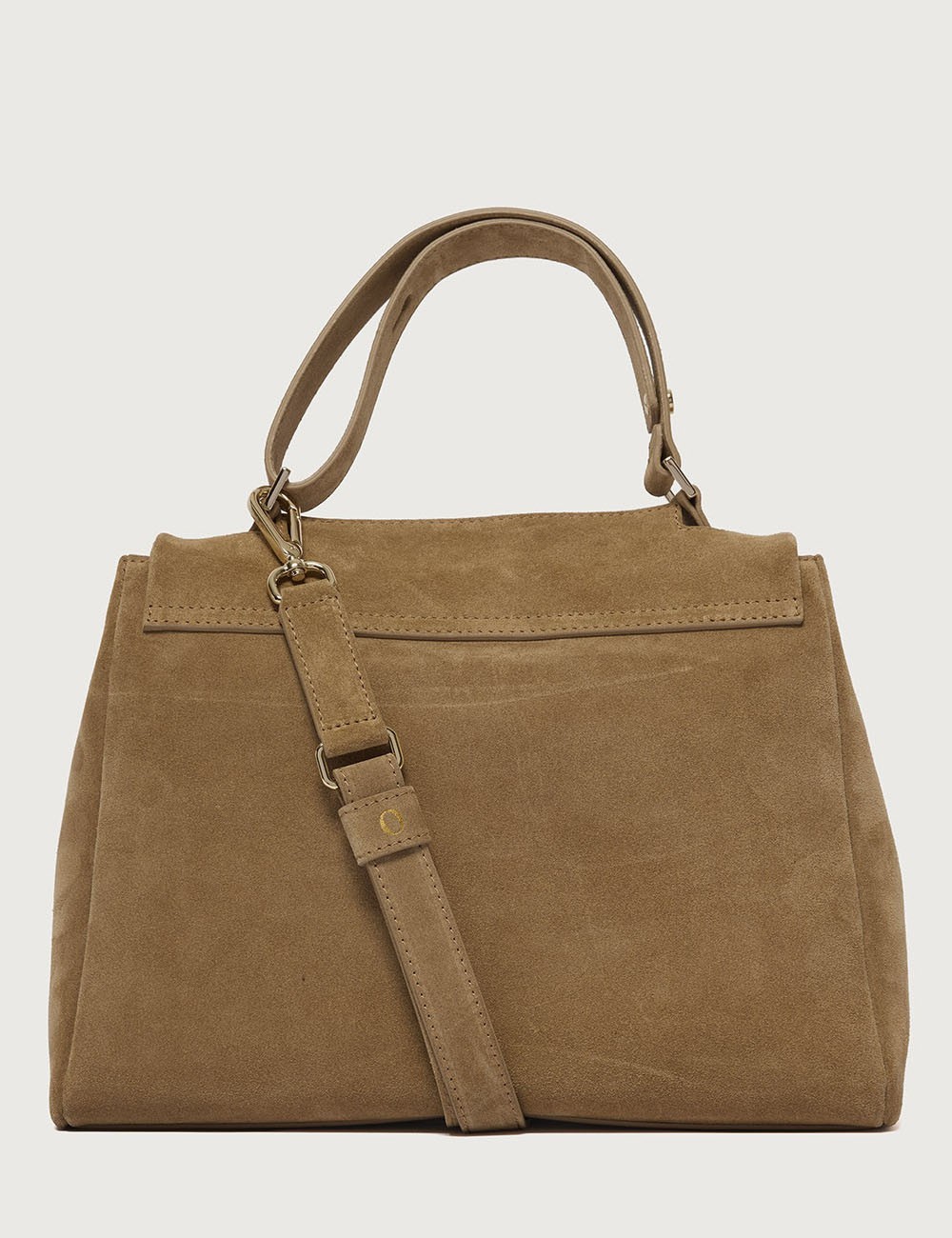 Borsa Sveva Peach Midi a spalla in suede con tracolla biscotto