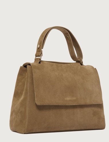 Sveva Peach Midi suede leather shoulder bag with strap beige