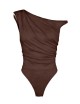 Bodysuit in jersey fabric with jewel shoulder detail dark chocolate