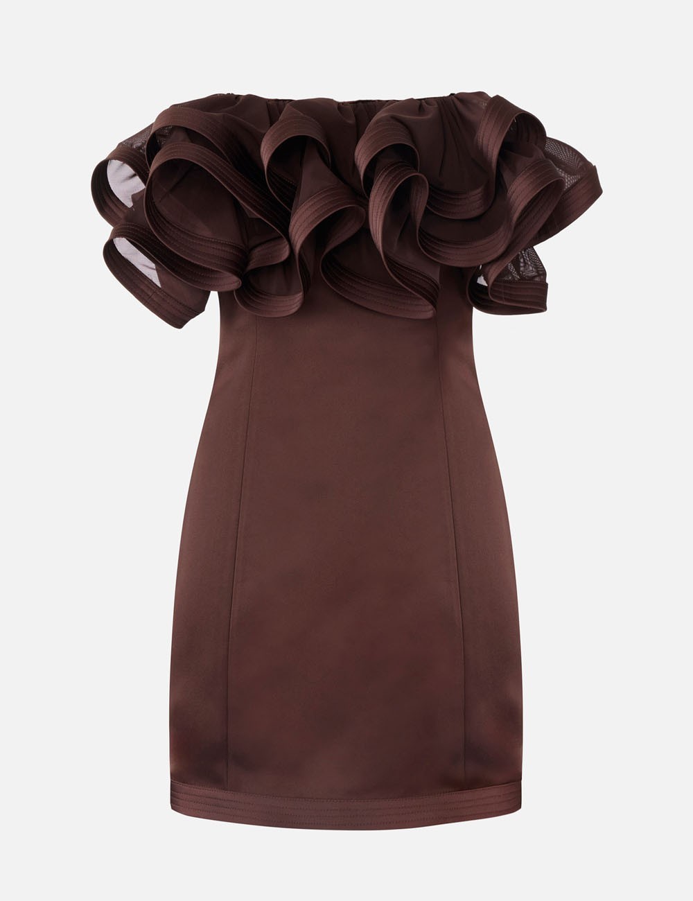 Mini abito in duchesse con maxi ruche cacao