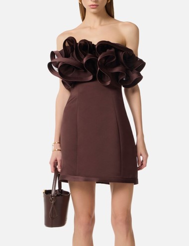 Mini abito in duchesse con maxi ruche cacao