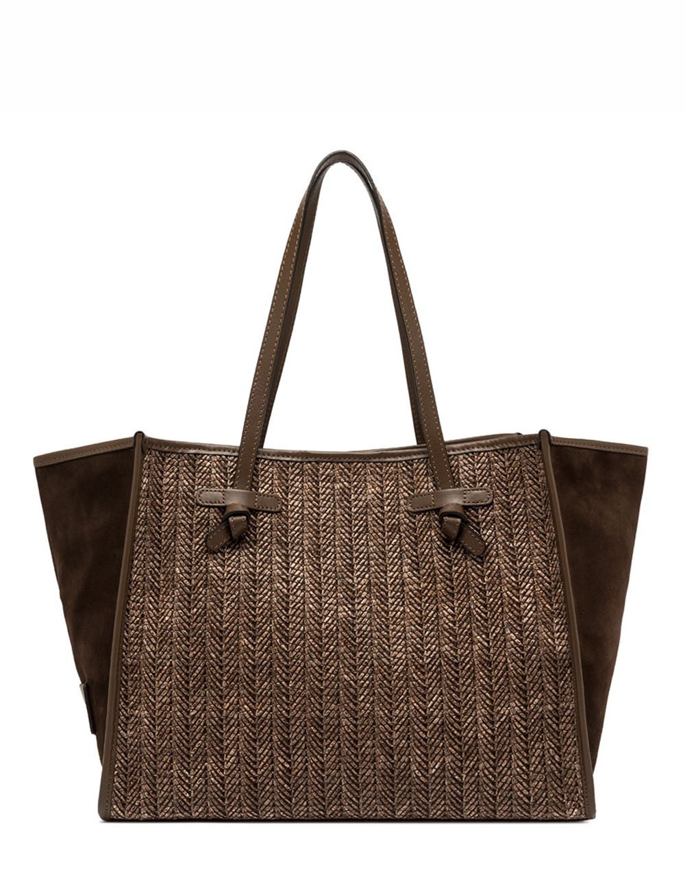Shoulder bag MARCELLA herringbone straw choco
