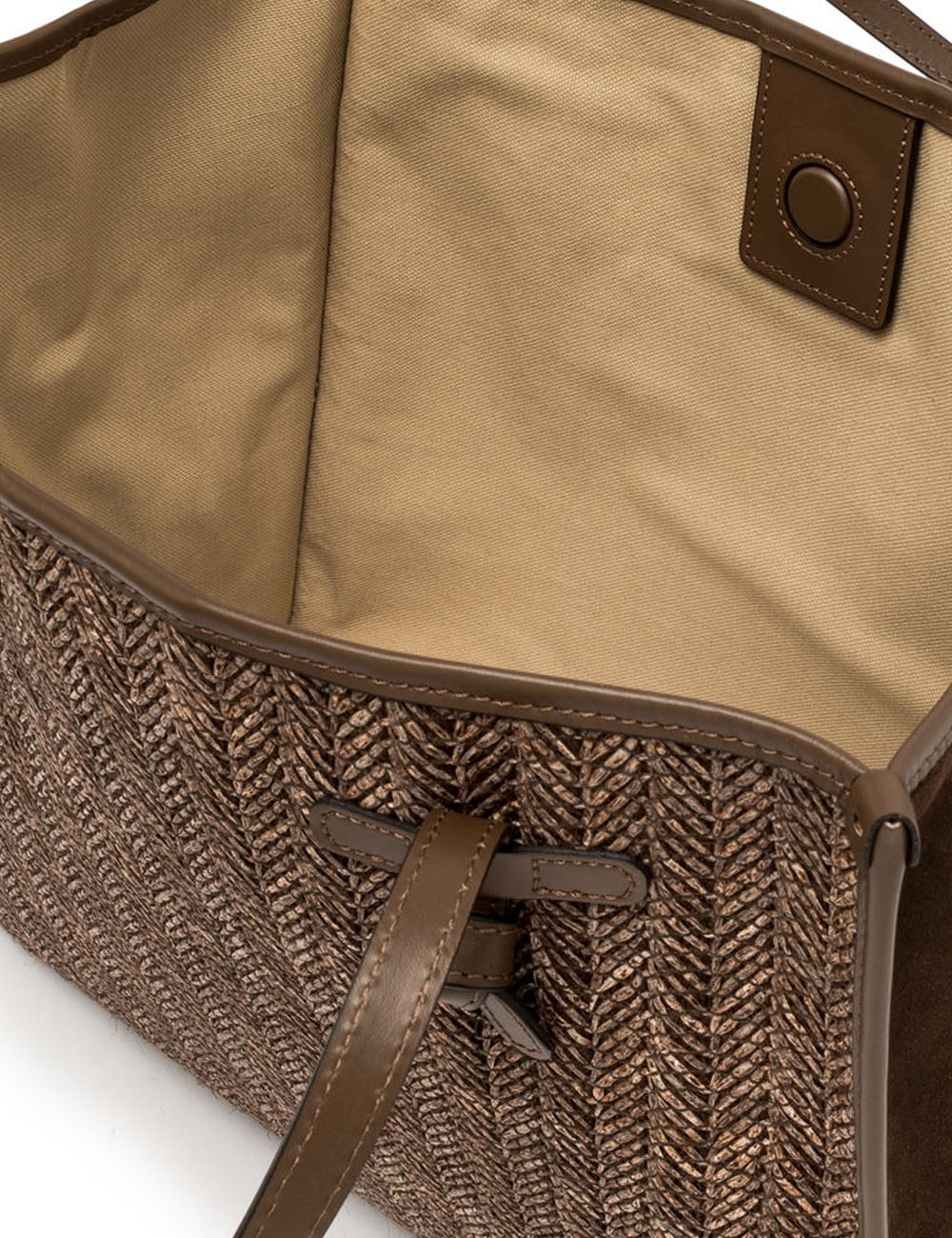 Shoulder bag MARCELLA herringbone straw choco