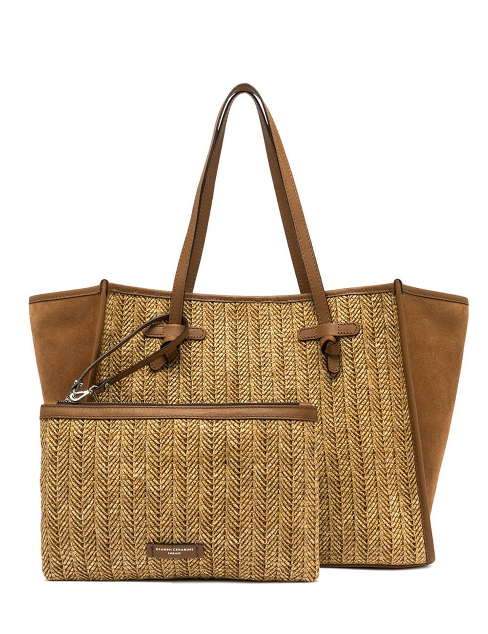 Shoulder bag MARCELLA herringbone straw cookie