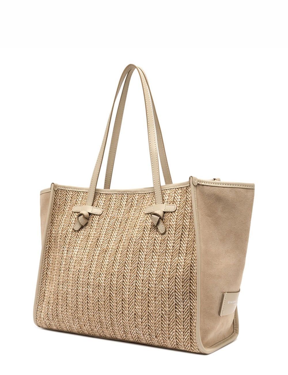 Shoulder bag MARCELLA herringbone straw sabbia