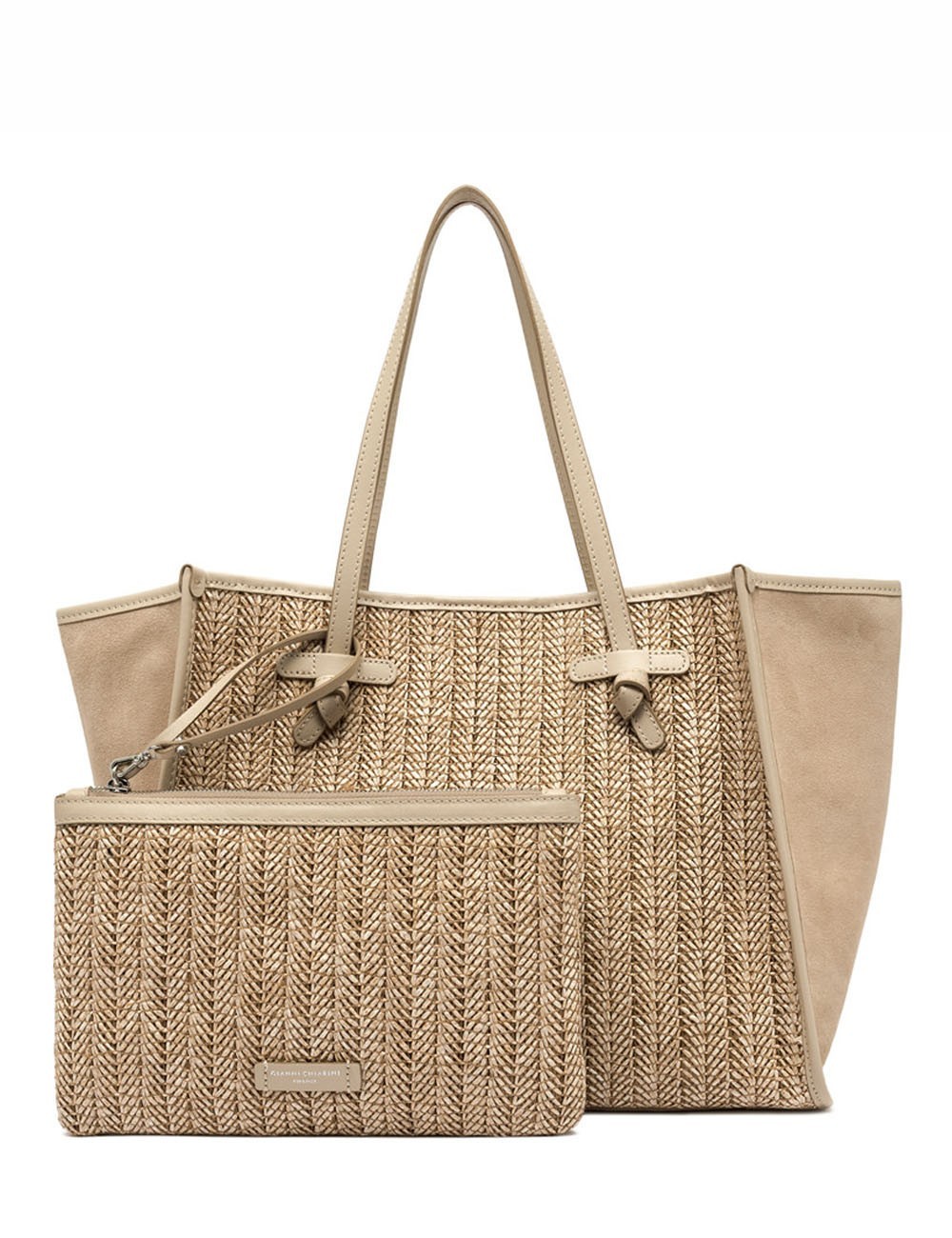 Shoulder bag MARCELLA herringbone straw sabbia