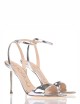 High heel ankle strap sandal in mirror leather silver