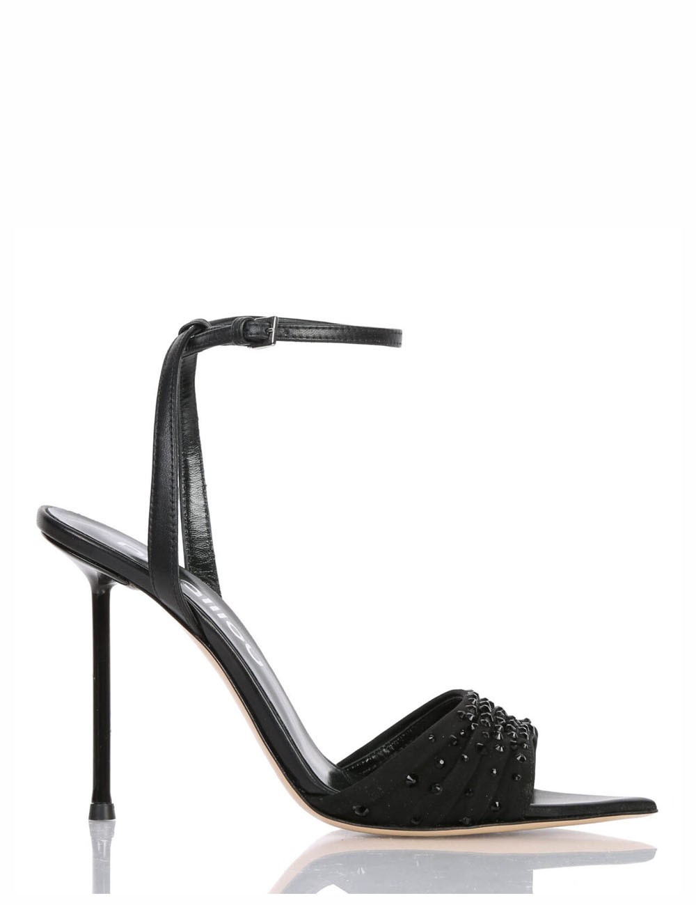 High heel ankle strap sandal in soft nappa leather black