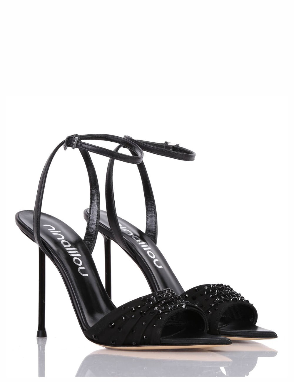 High heel ankle strap sandal in soft nappa leather black