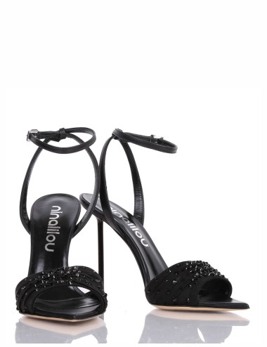 High heel ankle strap sandal in soft nappa leather black